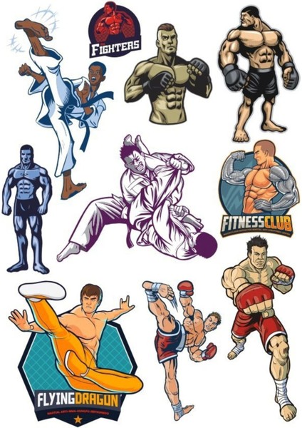 Boks Dövüş Sticker Set 13 Parça Telefon, Tablet, Defter, Laptop Sticker