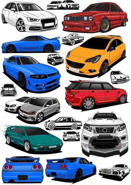 Arabalar Sticker Set-6 15 Parça Telefon, Tablet, Defter, Laptop Sticker