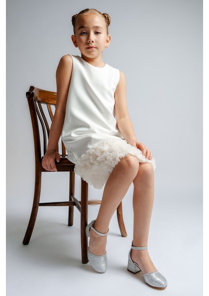 Kız Çocuk Gümüş Taşlı Topuklu Abiye Ayakkabı fırsatları