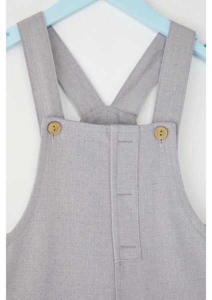 Erkek Çocuk Gri Düğmeli Keten Karışımlı Ayarlanabilir Salopet fiyatları