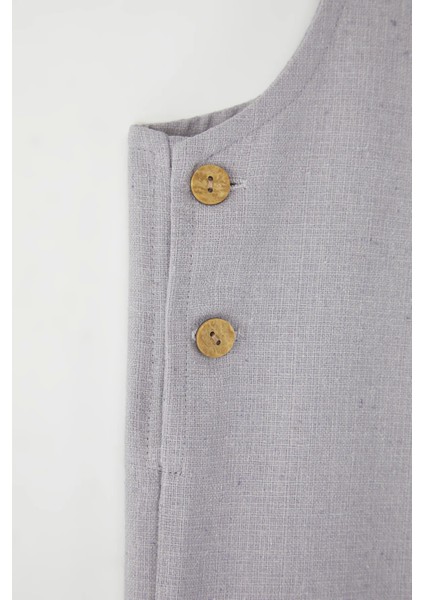 Erkek Çocuk Gri Düğmeli Keten Karışımlı Ayarlanabilir Salopet modelleri