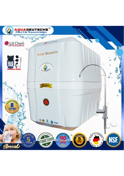 Pompalı 8 Litre Antibakteriyel Çelik Tanklı 90 Gpd Nano Membranlı Gümüş Iyon Kompozit Tatlandırıcılı Su Arıtma Cihazı fiyatları