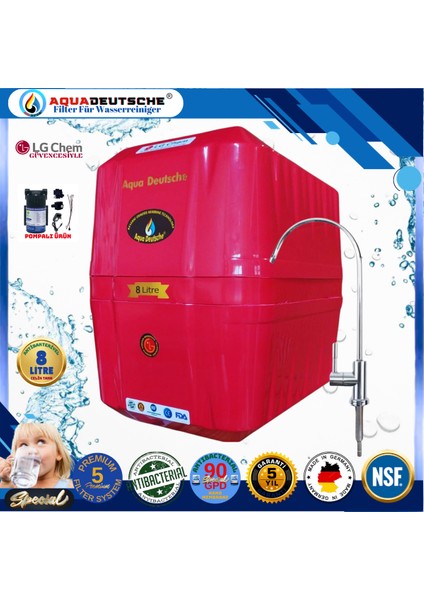 Pompalı 8 Litre Antibakteriyel Çelik Tanklı 90 Gpd Nano Membranlı Gümüş Iyon Kompozit Tatlandırıcılı Su Arıtma Cihazı fiyatları