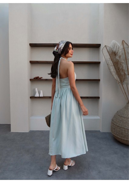 Boyundan Bağlı Keten Midi Elbise indirimleri