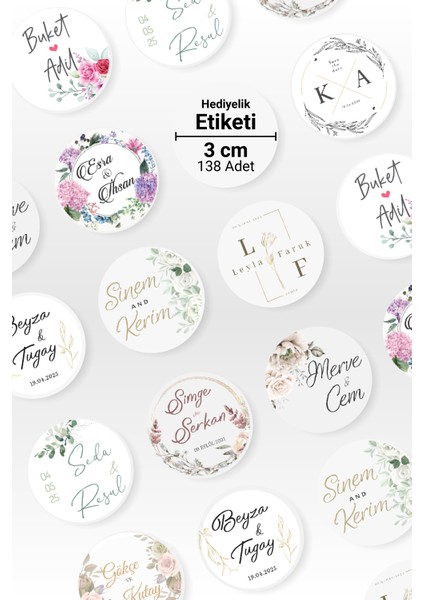 Düğün, Kına Gecesi, Nişan, Söz Vb. Hediyelik Etiketi / Sticker (138 Adet - 3 cm )