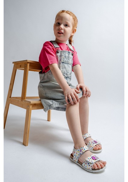 Kız Çocuk Beyaz Hakiki Deri Mantar Tabanlı Günlük Çocuk Sandalet fiyatları