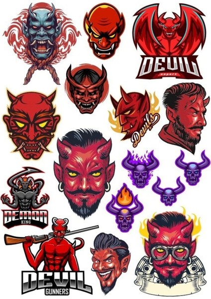 Şeytan Devil Sticker Set-5 16 Parça Telefon, Tablet, Defter, Laptop Sticker