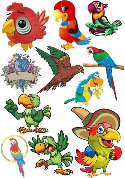 Papağan Sticker Set-1 12 Parça Telefon, Tablet, Defter, Laptop Sticker