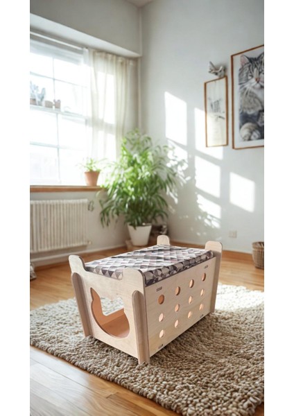Ed Asia Kedi Evi 2 Katlı Ahşap Renk . Rahat ve Yıkanabilir Minderi Ile Beraber fiyatları