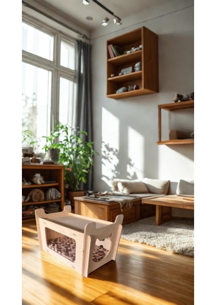 Ed Asia Kedi Evi 2 Katlı Ahşap Renk . Rahat ve Yıkanabilir Minderi Ile Beraber modelleri