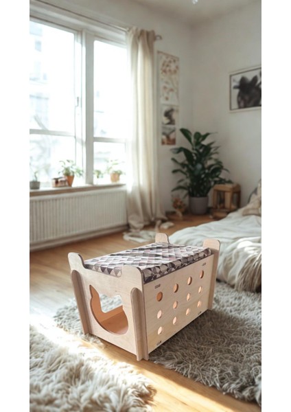 Ed Asia Kedi Evi 2 Katlı Ahşap Renk . Rahat ve Yıkanabilir Minderi Ile Beraber indirimleri