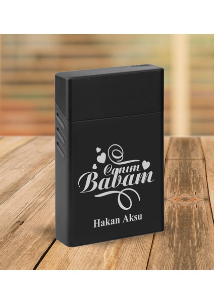 Kişiye Özel Isimli Baba Temalı Siyah Metal Kalem&çakmak&sigara Kutusu&kartlık-Cüzdan Hediye Seti, Sevgiliye Hediye-7, Babaya Hediye, Babalar Günü Hediyeleri