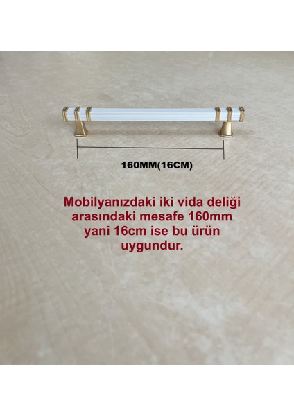 160MM Nehir Model Mobilya Mutfak Çekmece Dolap Dolabı Kulpu Kulbu Kulplar 10 Adet Beyaz Gold