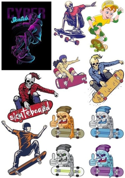 Skateboard Kaykaycı Sticker Set 12 Parça Telefon, Tablet, Defter, Laptop Sticker