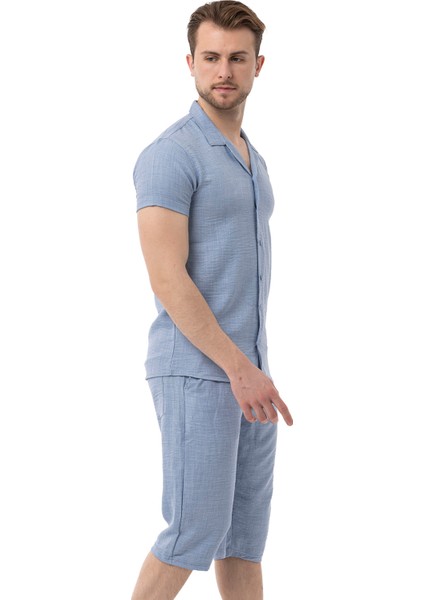 Erkek Mekanik Keten Gömlekli Diz Altı Kapri Takım fiyatları