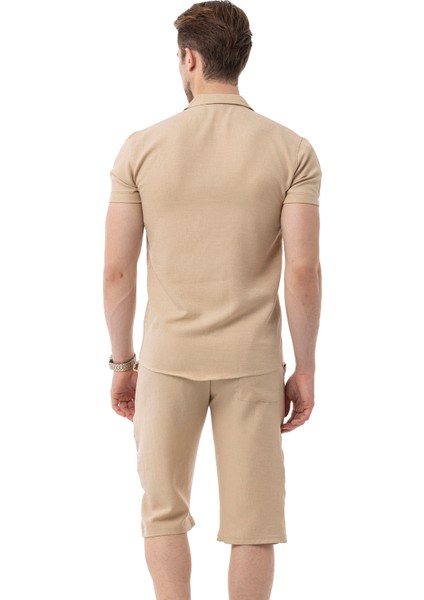 Erkek Mekanik Keten Gömlekli Diz Altı Kapri Takım modelleri