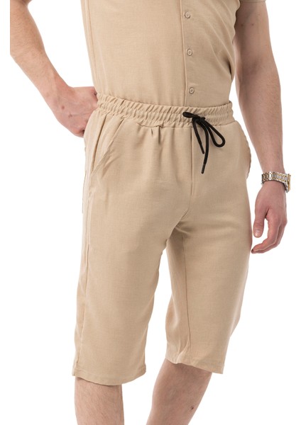 Erkek Mekanik Keten Gömlekli Diz Altı Kapri Takım fırsatları