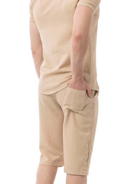 Erkek Mekanik Keten Gömlekli Diz Altı Kapri Takım indirimleri