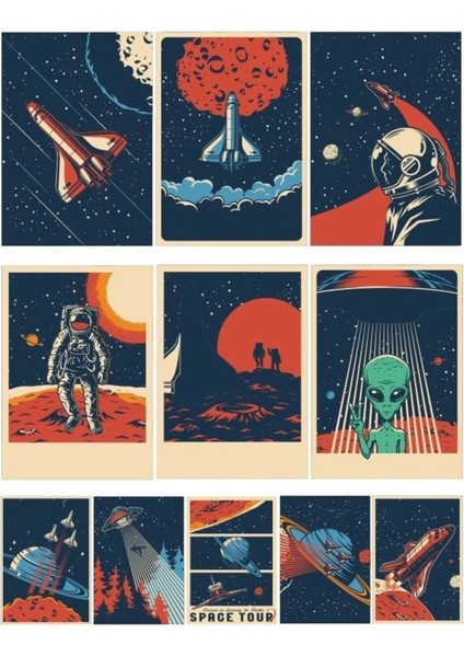 Uzay Poster Sticker Set 9 Parça Telefon, Tablet, Defter, Laptop Sticker