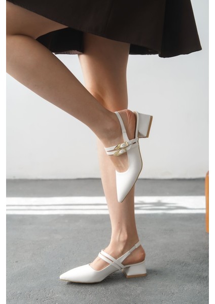 Kadın Gray Tokalı Kısa Topuk Ayakkabı - Beyaz fiyatları