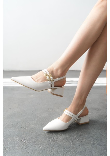 Kadın Gray Tokalı Kısa Topuk Ayakkabı - Beyaz modelleri