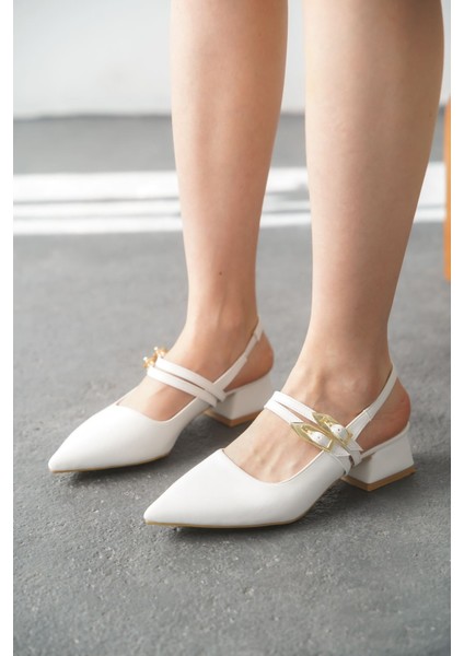 Kadın Gray Tokalı Kısa Topuk Ayakkabı - Beyaz fırsatları