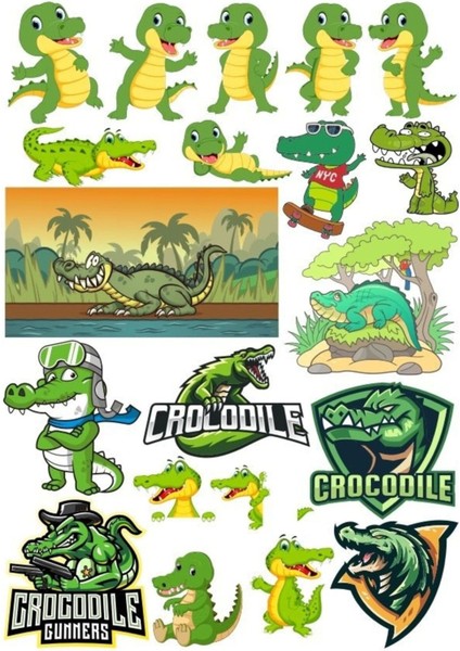 Timsah Sticker Set 11 15 Parça Telefon, Tablet, Defter, Laptop Sticker