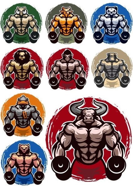 Fitnesci Hayvanlar Sticker Set 9 Parça Telefon, Tablet, Defter, Laptop Sticker