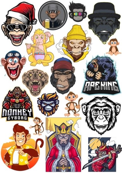 Maymun Sticker Set 08 15 Parça Telefon, Tablet, Defter, Laptop Sticker