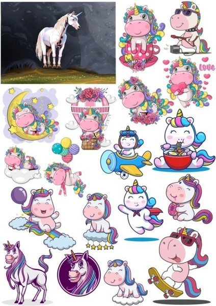 Unicorn Sticker Set 11 20 Parça Telefon, Tablet, Defter, Laptop Sticker