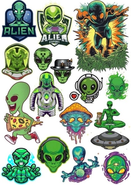Uzaylılar Sticker Set 11 20 Parça Telefon, Tablet, Defter, Laptop Sticker