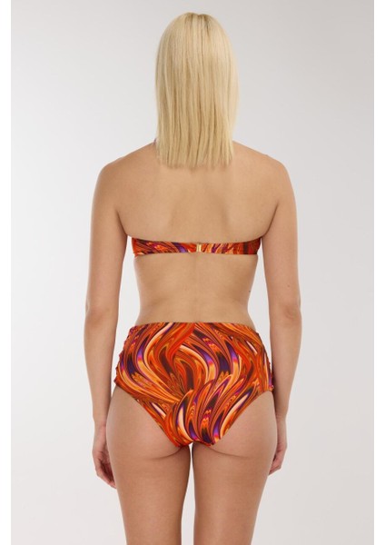 5625 Turuncu Desenli Yüksek Bel Bikini Takımı fırsatları