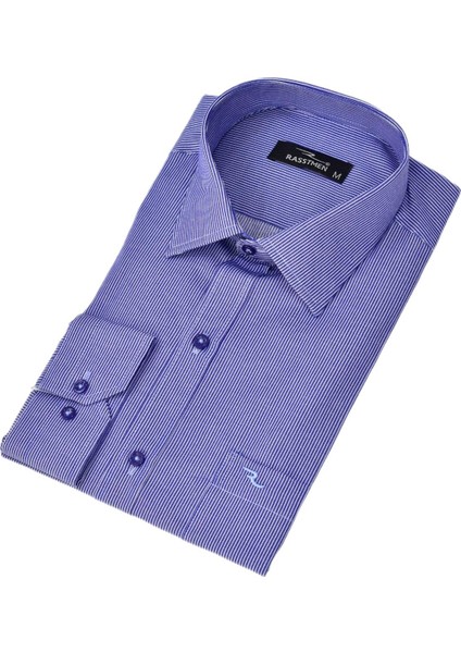 Erkek Çizgili Klasik Tek Cepli Uzun Kol Gömlek BGL-ST04553