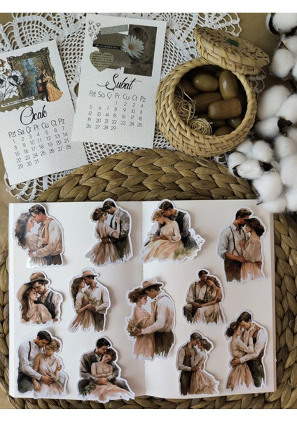 Romantik Aşıklar Temalı Tekli Parlak Etiket Seti 01 Ajanda Planlayıcı Bullet Journal Scrapbooking Için Uygundur