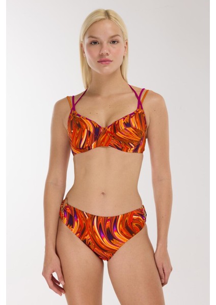 5627 Turuncu Desenli Bikini Takımı