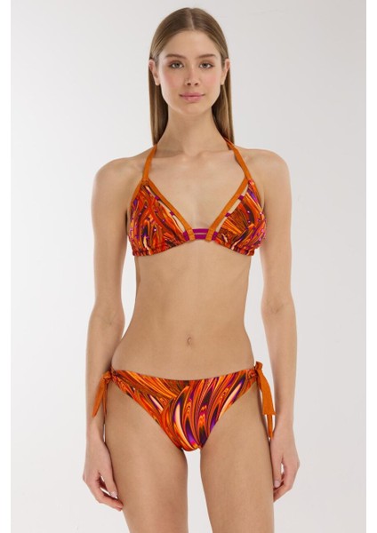 5626 Turuncu Desenli Bikini Takımı