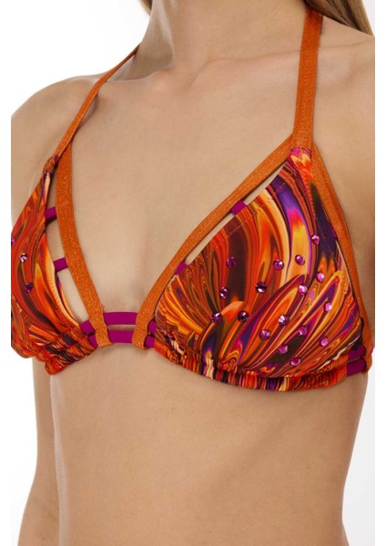 5626 Turuncu Desenli Bikini Takımı