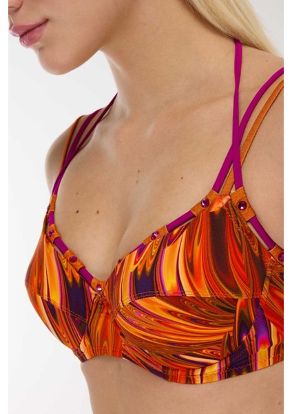 5627 Turuncu Desenli Bikini Takımı
