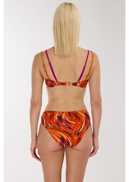 5627 Turuncu Desenli Bikini Takımı