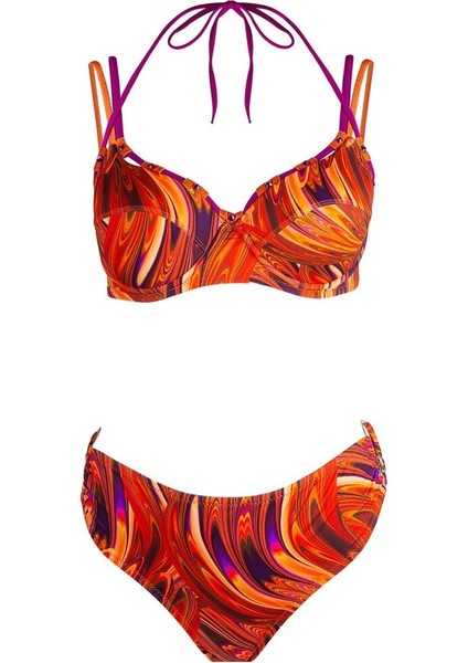 5627 Turuncu Desenli Bikini Takımı