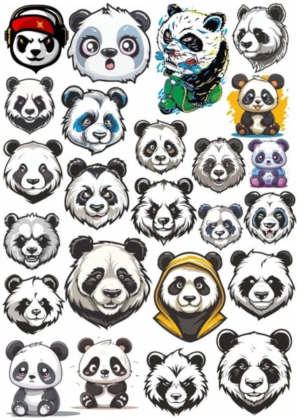 Panda Sticker Set 8 25 Parça Telefon, Tablet, Defter, Laptop Sticker