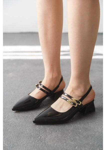 Kadın Gray Tokalı Kısa Topuk Ayakkabı - Siyah-Rugan