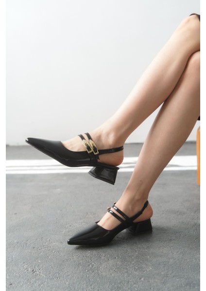 Kadın Gray Tokalı Kısa Topuk Ayakkabı - Siyah-Rugan fiyatları