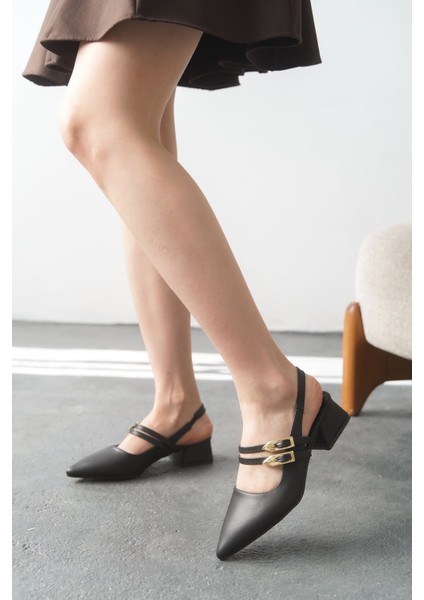 Kadın Gray Tokalı Kısa Topuk Ayakkabı - Siyah-Deri