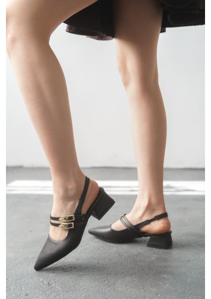 Kadın Gray Tokalı Kısa Topuk Ayakkabı - Siyah-Deri modelleri