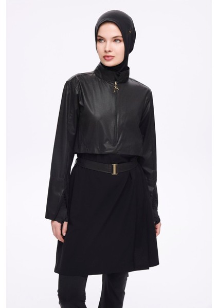 Kemer Toka Detaylı Dokulu Kumaş Siyah 5 Parça Tam Tesettür Mayo Takımı 5027 fiyatları