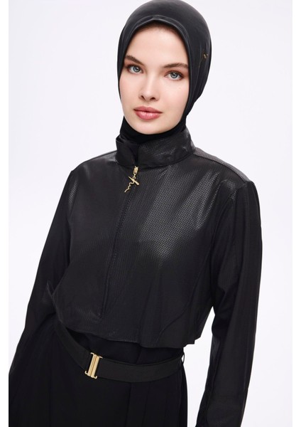 Kemer Toka Detaylı Dokulu Kumaş Siyah 5 Parça Tam Tesettür Mayo Takımı 5027 modelleri