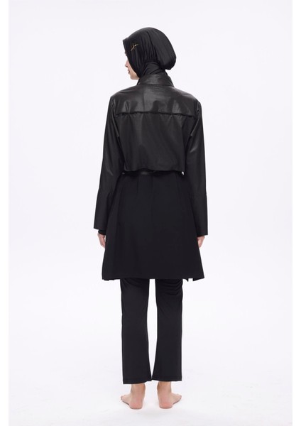 Kemer Toka Detaylı Dokulu Kumaş Siyah 5 Parça Tam Tesettür Mayo Takımı 5027 fırsatları