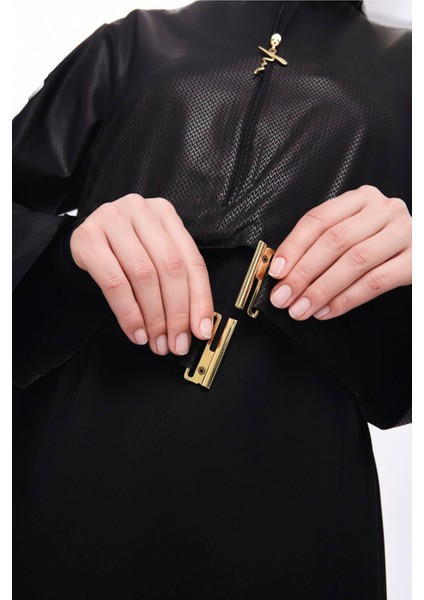 Kemer Toka Detaylı Dokulu Kumaş Siyah 5 Parça Tam Tesettür Mayo Takımı 5027 indirimleri