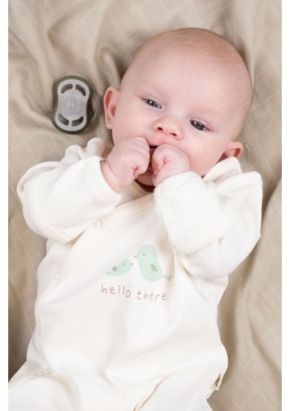 2'li Kendinden Eldivenli Patikli Organik Pamuk Twig Ekru Tulum Seti modelleri